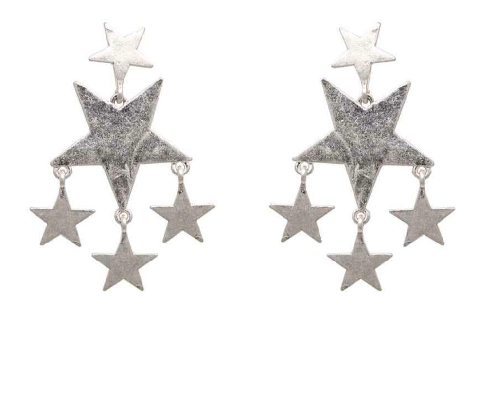 Hanging Silver Stars Earrings