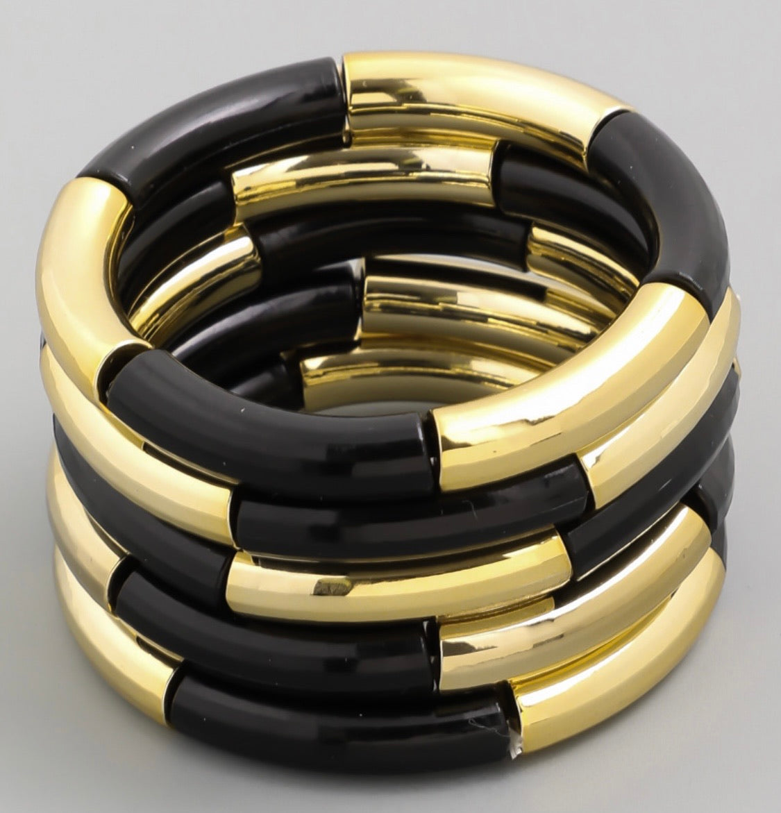 Black Tube Bead Stretch Bracelet Set
