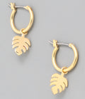 Monstera Leaf Hoop Drop Earrings
