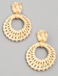 Straw Braided Circle Drop Earrings
