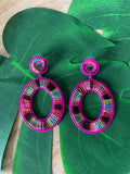 Oval Pink Woven Earrings