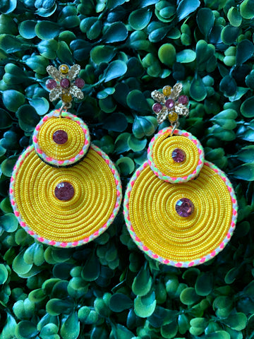 Yellow Double Circle Earrings