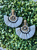 White & Gold Fan Earrings