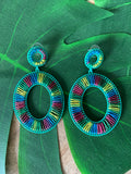 Oval Green Woven Earrings