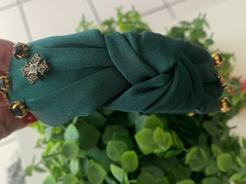 Green Crystal knot Headband