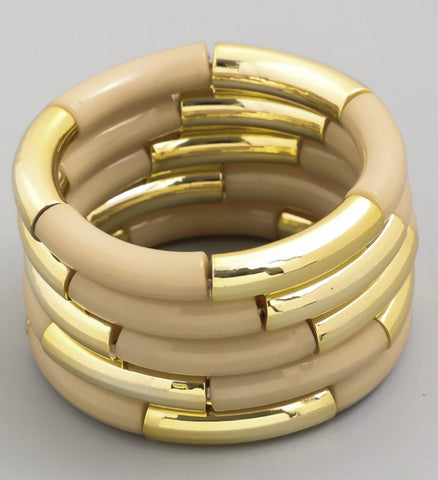 Ivory Tube Bead Stretch Bracelet Set